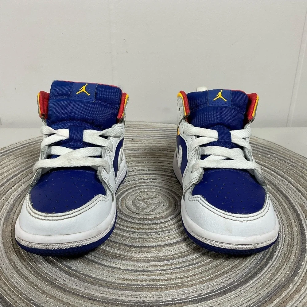 Nike Air Jordan 1 Mid Retro White Laser Orange Blue Toddler Size 6c 640735-131